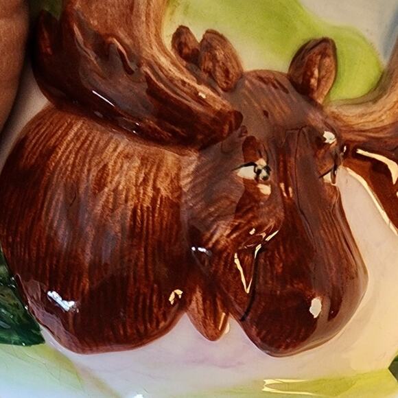 Harry & David VTG Ceramic 3 D Moose Ceramic Bowl Holiday Lodge Decor Chip Flaws - Picture 8 of 9